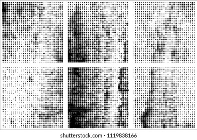 Set of grunge textures black squares on white background