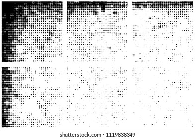 Set of grunge textures black squares on white background