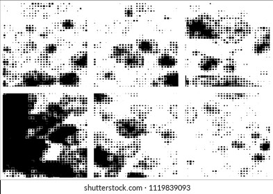 Set of grunge textures black squares on white background