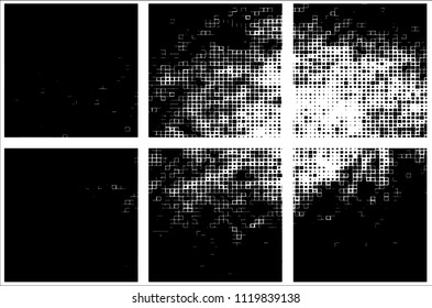 Set of grunge textures black squares on white background