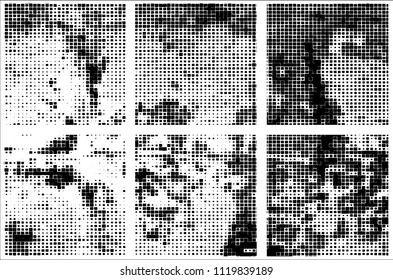 Set of grunge textures black squares on white background