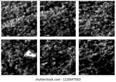 Set of grunge textures black squares on white background