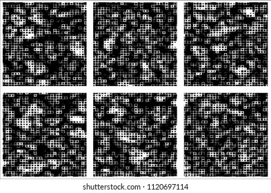Set of grunge textures black squares on white background