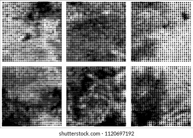 Set of grunge textures black squares on white background