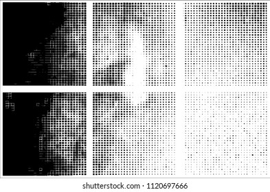 Set of grunge textures black squares on white background