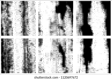 Set of grunge textures black squares on white background