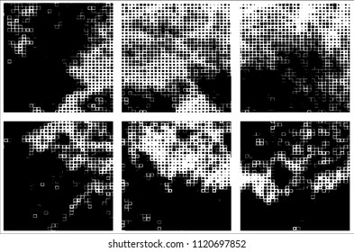 Set of grunge textures black squares on white background