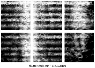 Set of grunge textures black squares on white background