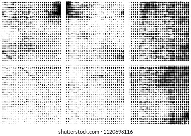 Set of grunge textures black squares on white background