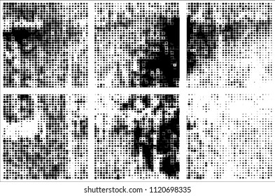 Set of grunge textures black squares on white background