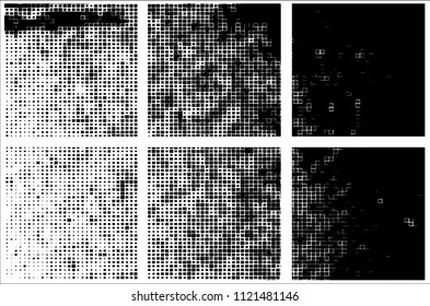 Set of grunge textures black squares on white background