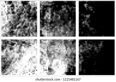 Set of grunge textures black squares on white background