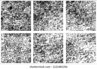 Set of grunge textures black squares on white background