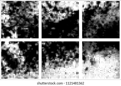 Set of grunge textures black squares on white background