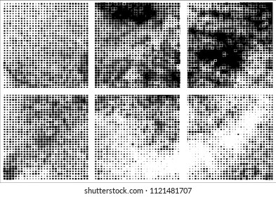 Set of grunge textures black squares on white background