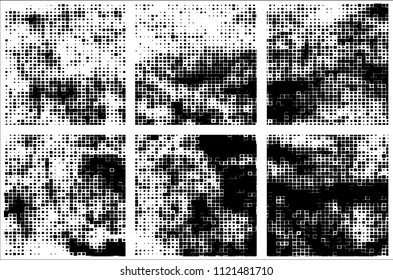 Set of grunge textures black squares on white background