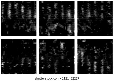 Set of grunge textures black squares on white background
