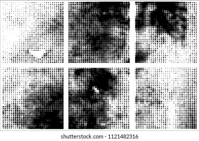 Set of grunge textures black squares on white background