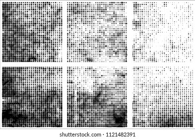 Set of grunge textures black squares on white background