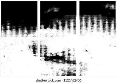 Set of grunge textures black squares on white background