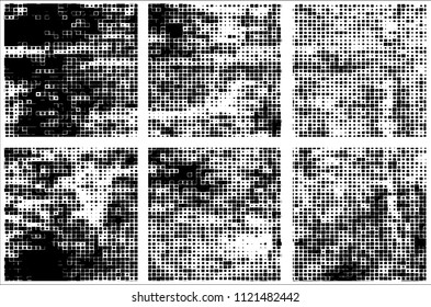 Set of grunge textures black squares on white background
