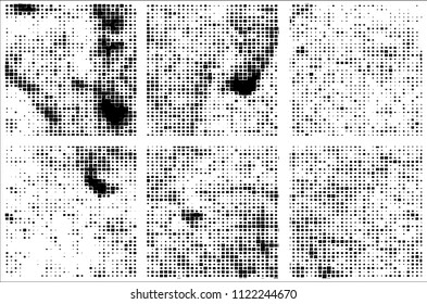 Set of grunge textures black squares on white background