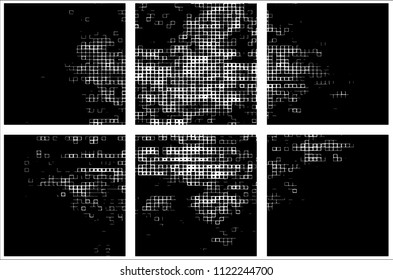 Set of grunge textures black squares on white background