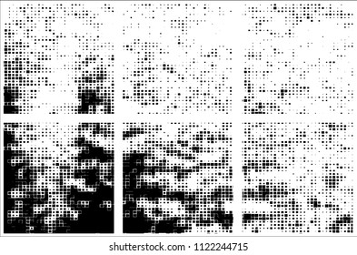 Set of grunge textures black squares on white background