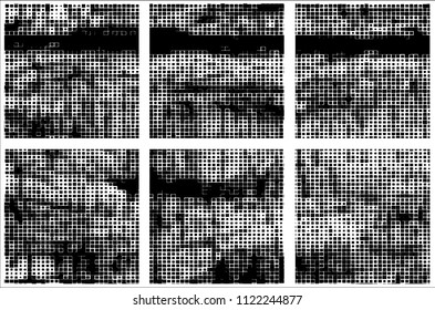 Set of grunge textures black squares on white background