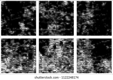 Set of grunge textures black squares on white background