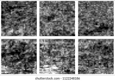 Set of grunge textures black squares on white background