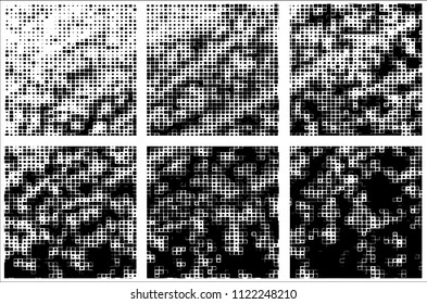 Set of grunge textures black squares on white background