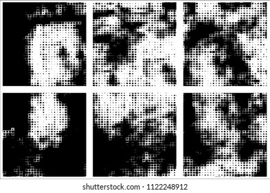 Set of grunge textures black squares on white background