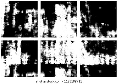 Set of grunge textures black squares on white background
