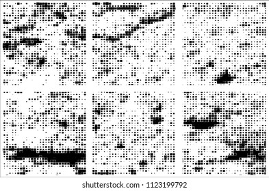 Set of grunge textures black squares on white background