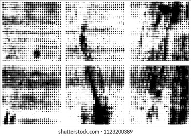 Set of grunge textures black squares on white background