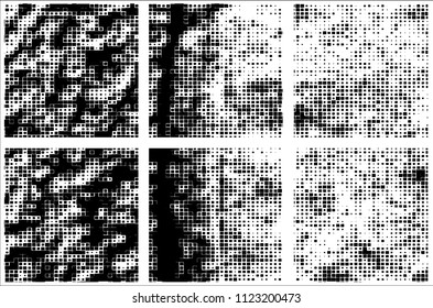 Set of grunge textures black squares on white background