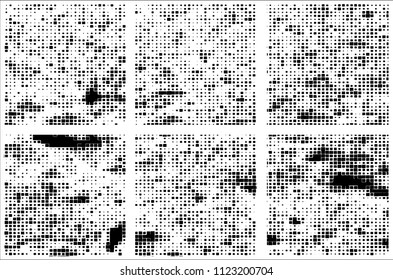 Set of grunge textures black squares on white background