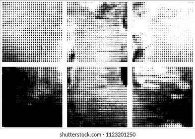Set of grunge textures black squares on white background