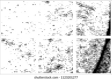 Set of grunge textures black squares on white background