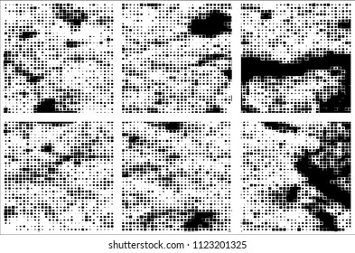 Set of grunge textures black squares on white background