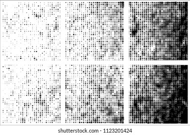 Set of grunge textures black squares on white background