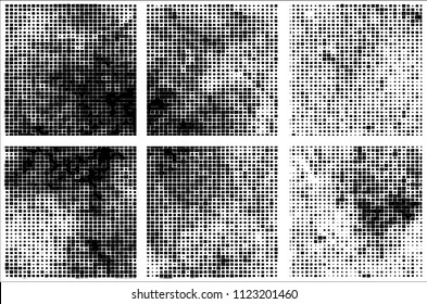 Set of grunge textures black squares on white background