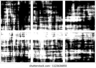 Set of grunge textures black squares on white background