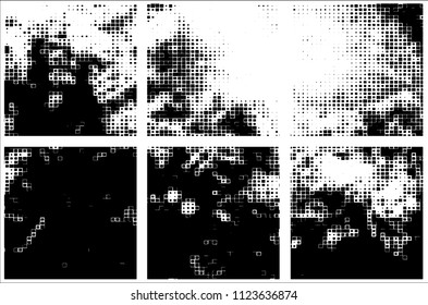 Set of grunge textures black squares on white background
