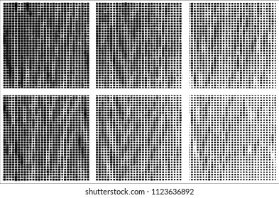 Set of grunge textures black squares on white background