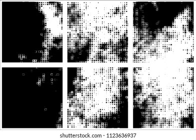 Set of grunge textures black squares on white background