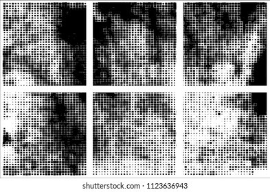 Set of grunge textures black squares on white background