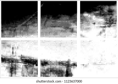 Set of grunge textures black squares on white background
