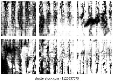 Set of grunge textures black squares on white background